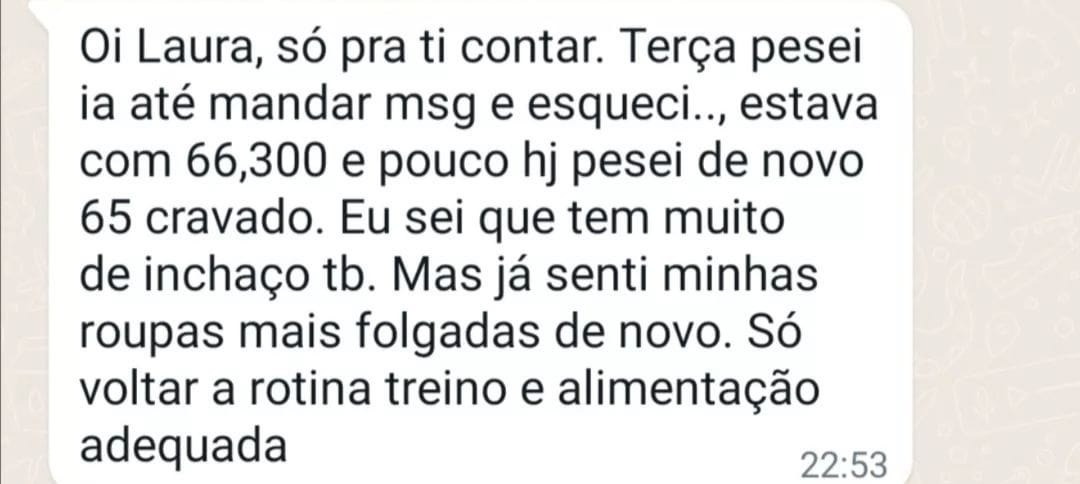 Feedback de paciente sobre acompanhamento nutricional com Laura Maciel