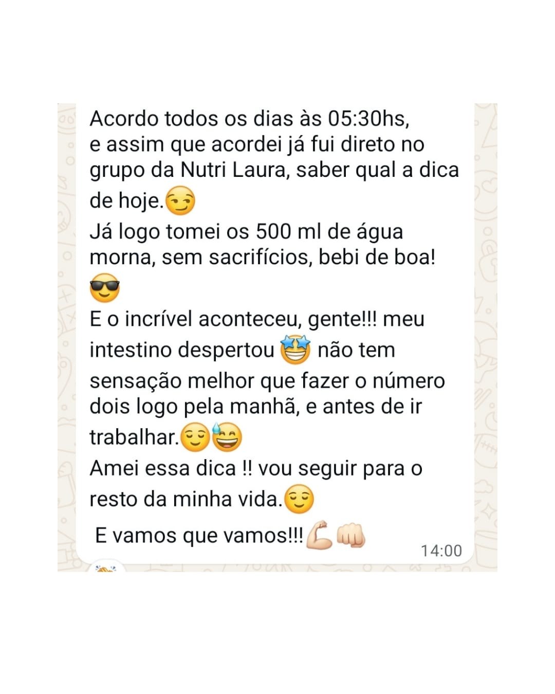 Feedback de paciente sobre saúde intestinal e hábitos alimentares