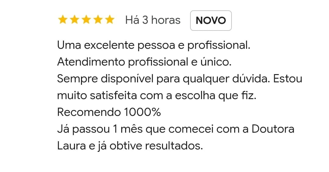 Avaliação positiva de paciente sobre atendimento nutricional